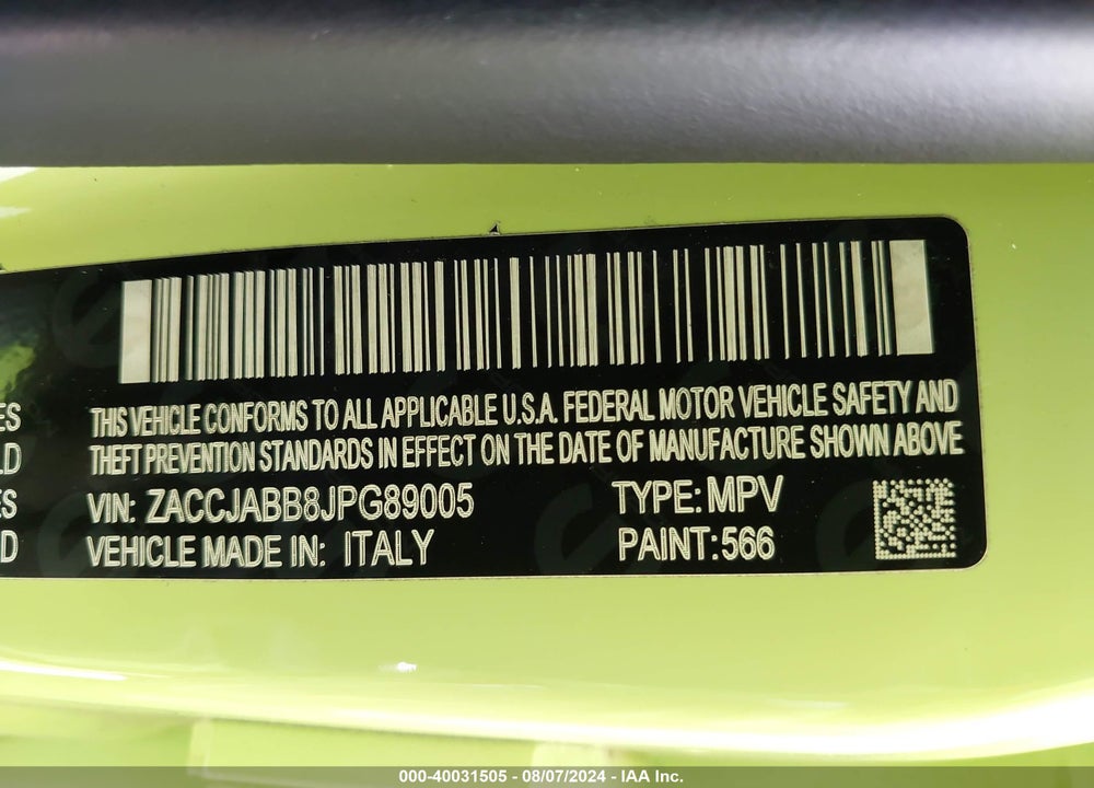 2018 JEEP RENEGADE ALTITUDE FWD VIN: ZACCJABB8JPG89005