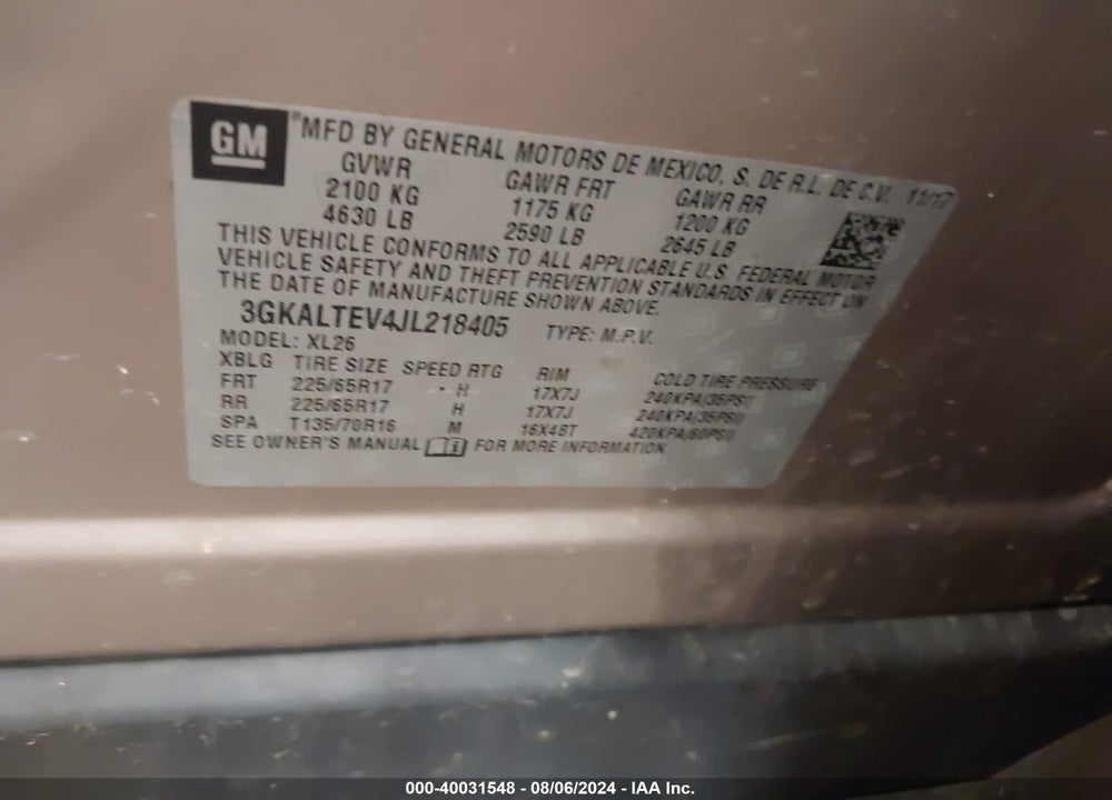 2018 GMC TERRAIN SLE VIN: 3GKALTEV4JL218405