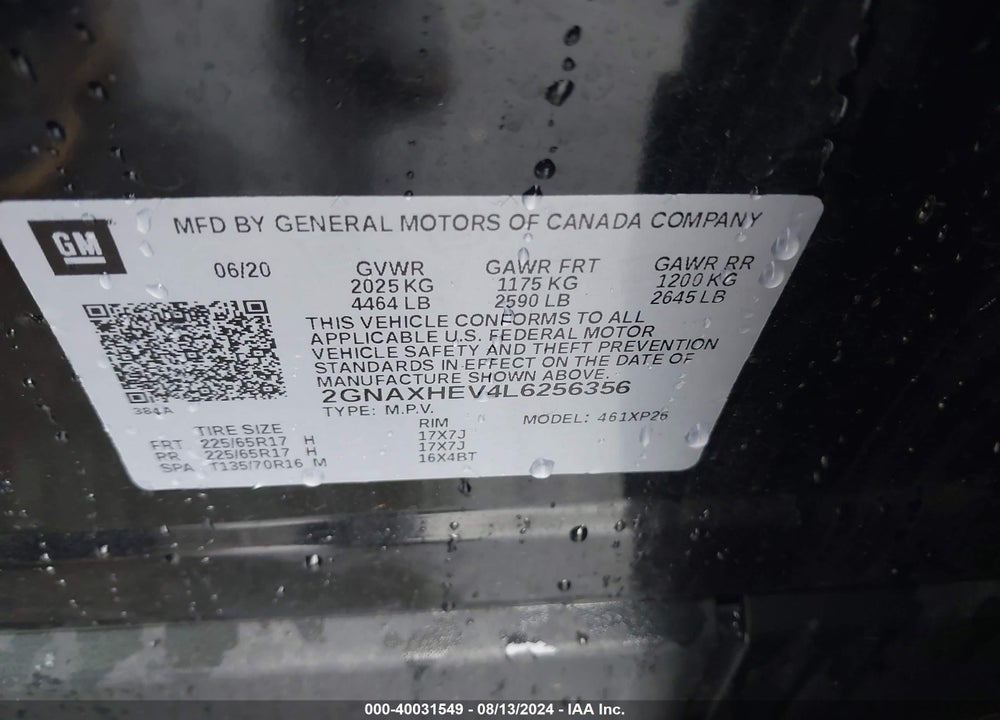 2020 CHEVROLET EQUINOX FWD LS VIN: 2GNAXHEV4L6256356