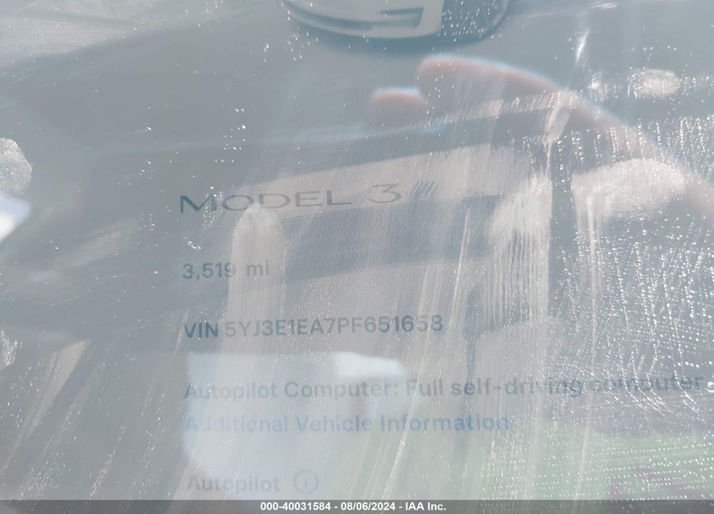 2023 TESLA MODEL 3 REAR-WHEEL DRIVE VIN: 5YJ3E1EA7PF651658