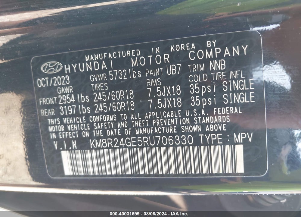 2024 HYUNDAI PALISADE SEL VIN: KM8R24GE5RU706330