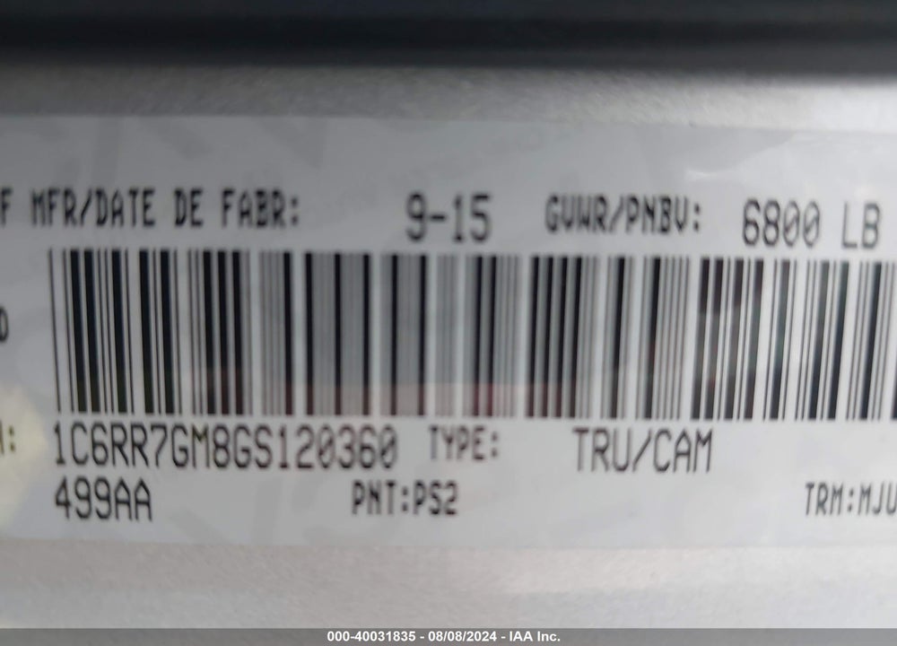 2016 RAM 1500 SLT VIN: 1C6RR7GM8GS120360