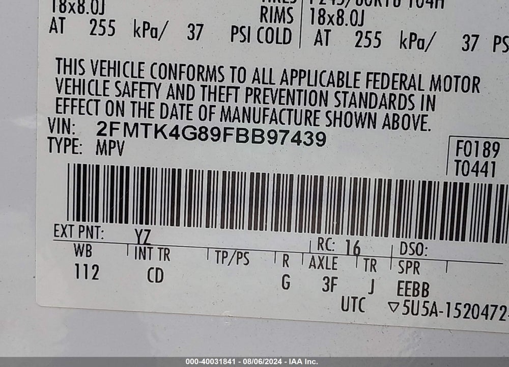 2015 FORD EDGE SE VIN: 2FMTK4G89FBB97439