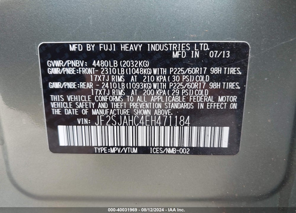 2014 SUBARU FORESTER 2.5I LIMITED VIN: JF2SJAHC4EH471184