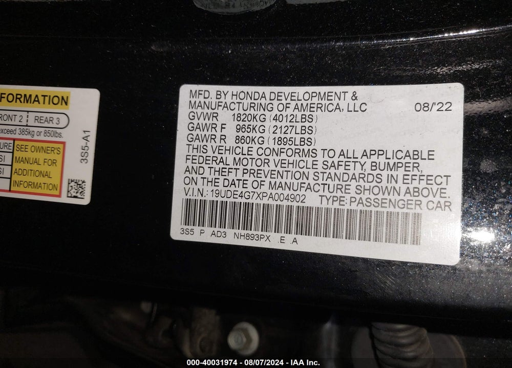2023 ACURA INTEGRA A-SPEC W/ TECHNOLOGY VIN: 19UDE4G7XPA004902