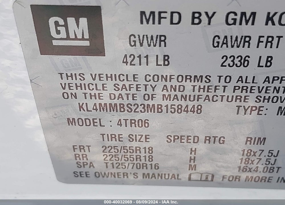 2021 BUICK ENCORE GX VIN: KL4MMBS23MB158448