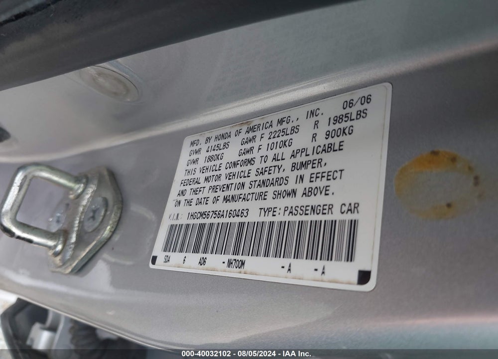 2006 HONDA ACCORD 2.4 EX VIN: 1HGCM56756A160463