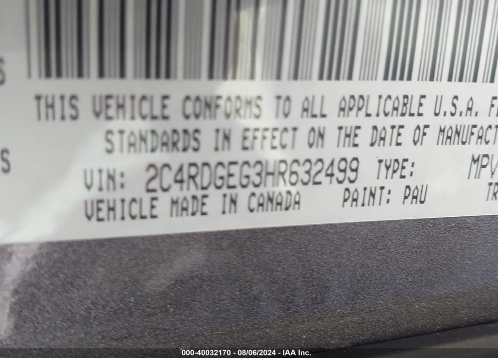 2017 DODGE GRAND CARAVAN GT VIN: 2C4RDGEG3HR632499