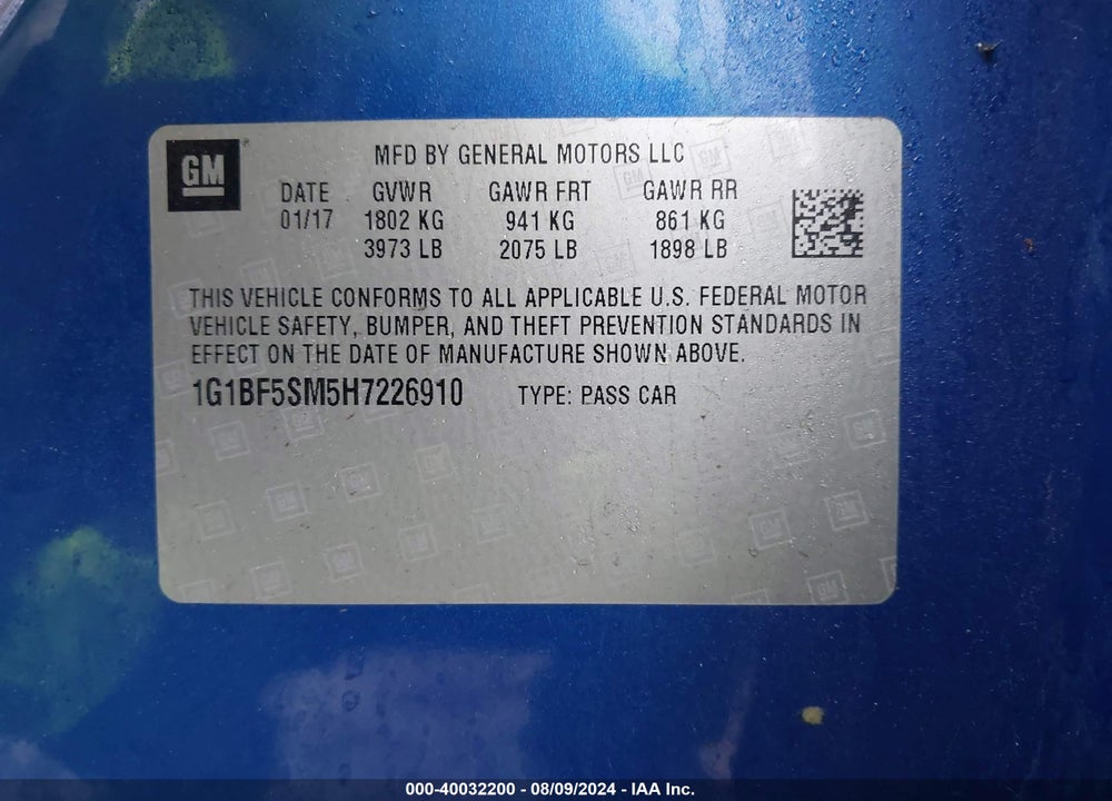 2017 CHEVROLET CRUZE PREMIER AUTO VIN: 1G1BF5SM5H7226910