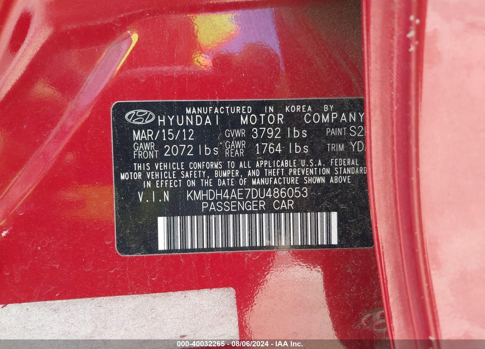 2013 HYUNDAI ELANTRA GLS VIN: KMHDH4AE7DU486053
