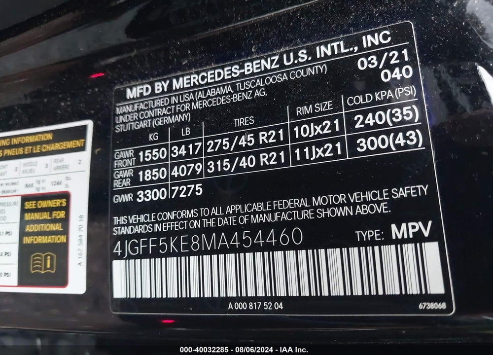 2021 MERCEDES-BENZ GLS 450 4MATIC VIN: 4JGFF5KE8MA454460