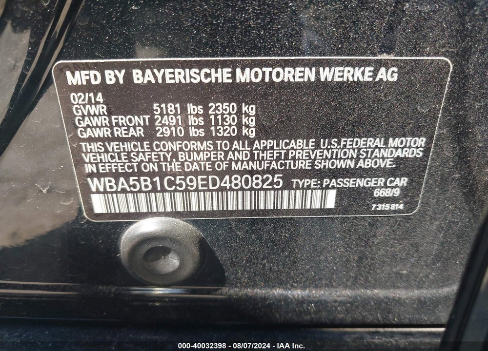 2014 BMW 535I VIN: WBA5B1C59ED480825