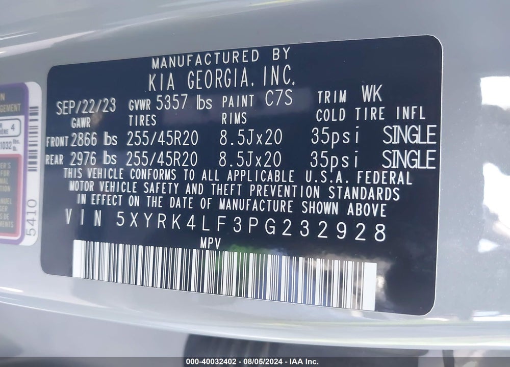 2023 KIA SORENTO SX VIN: 5XYRK4LF3PG232928