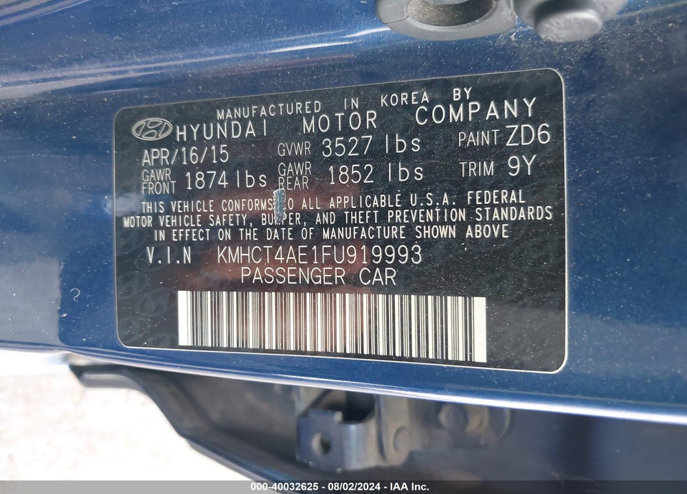 2015 HYUNDAI ACCENT GLS VIN: KMHCT4AE1FU919993