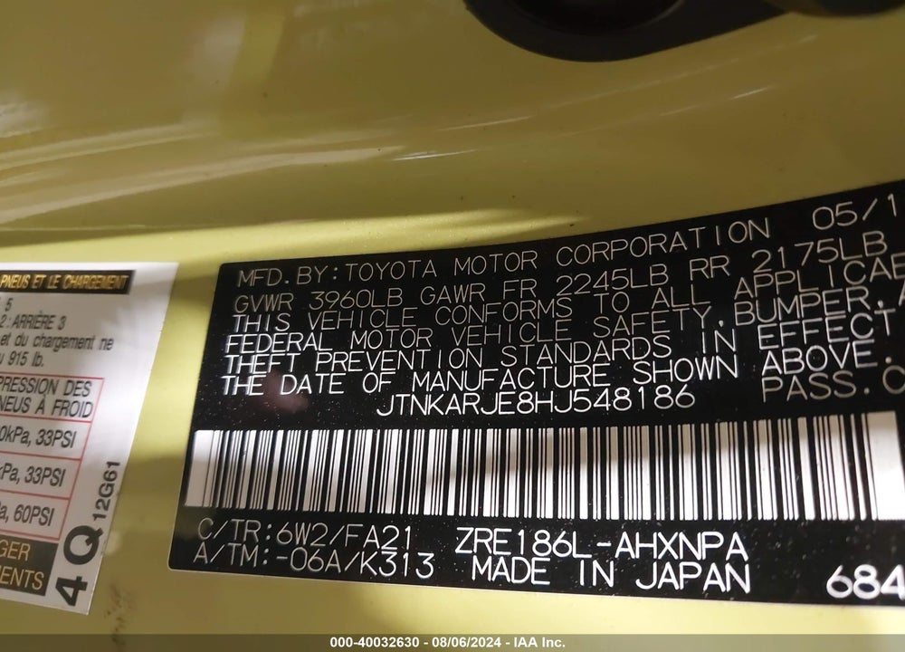 2017 TOYOTA COROLLA IM VIN: JTNKARJE8HJ548186