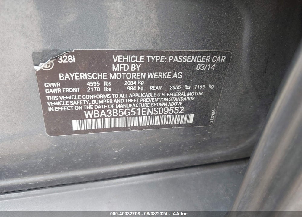 2014 BMW 328I XDRIVE VIN: WBA3B5G51ENS09552