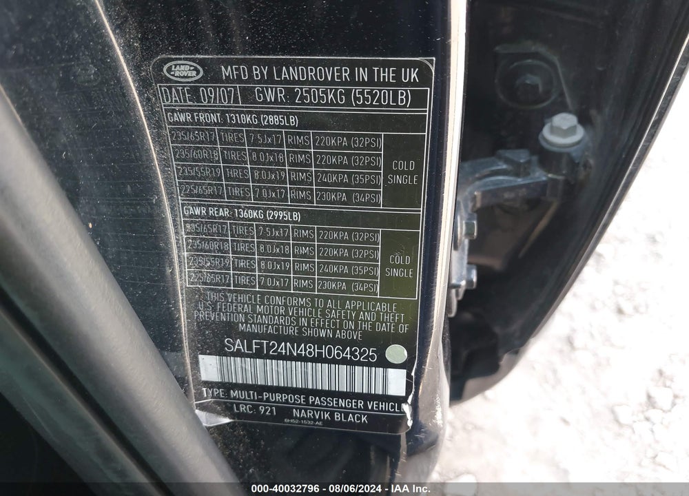 2008 LAND ROVER LR2 HSE VIN: SALFT24N48H064325