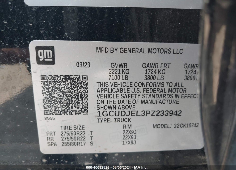 2023 CHEVROLET SILVERADO 1500 4WD STANDARD BED HIGH COUNTRY VIN: 1GCUDJEL3PZ233942