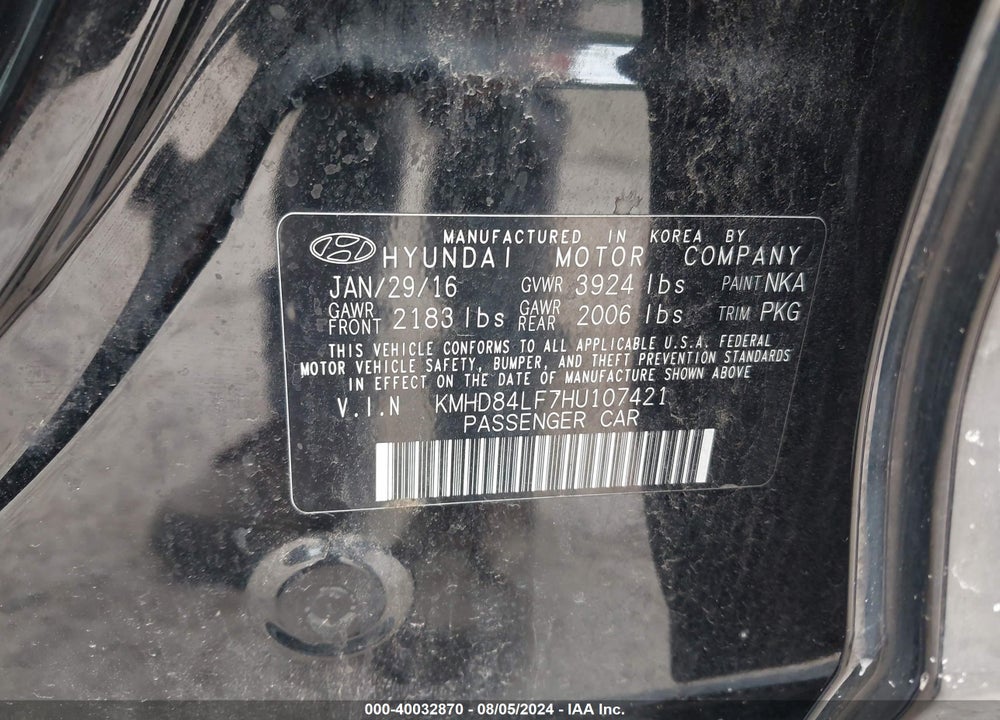 2017 HYUNDAI ELANTRA SE VIN: KMHD84LF7HU107421