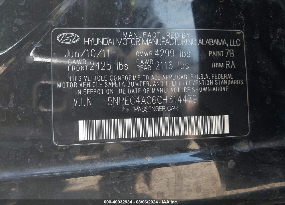 2012 HYUNDAI SONATA LIMITED VIN: 5NPEC4AC6CH314479