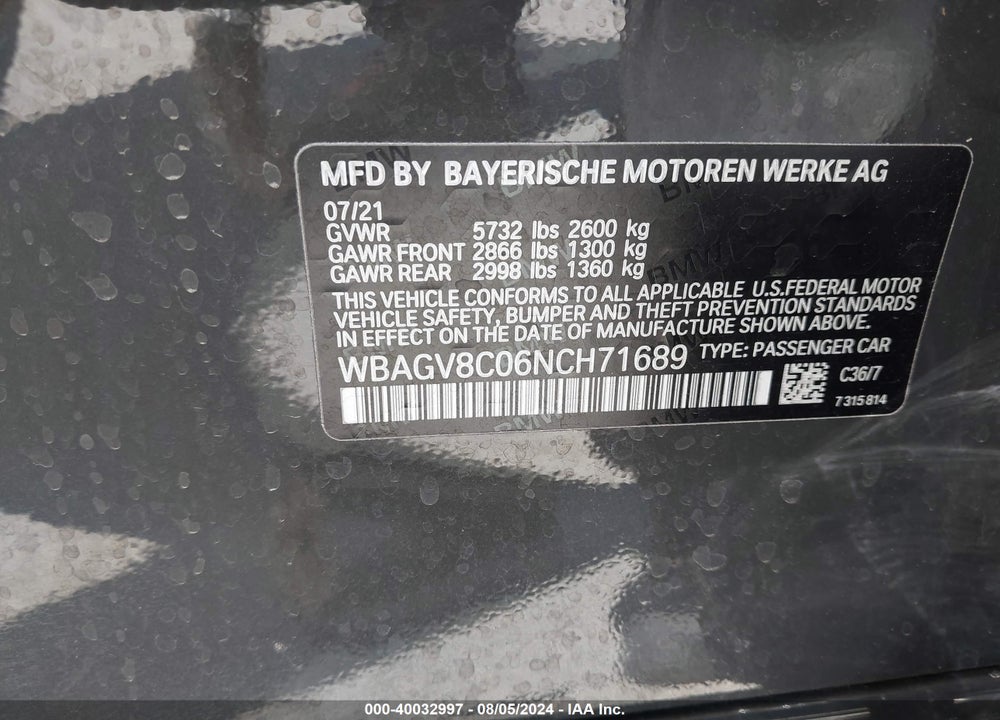 2022 BMW M850I GTAN COUPE XDRIVE VIN: WBAGV8C06NCH71689