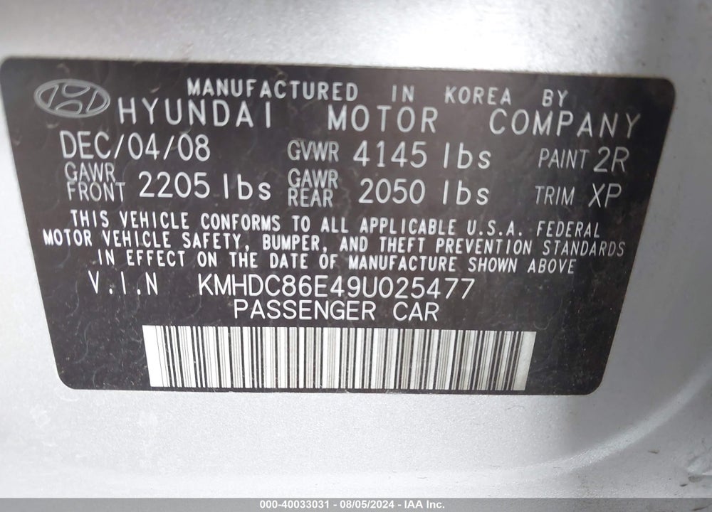 2009 HYUNDAI ELANTRA TOURING VIN: KMHDC86E49U025477