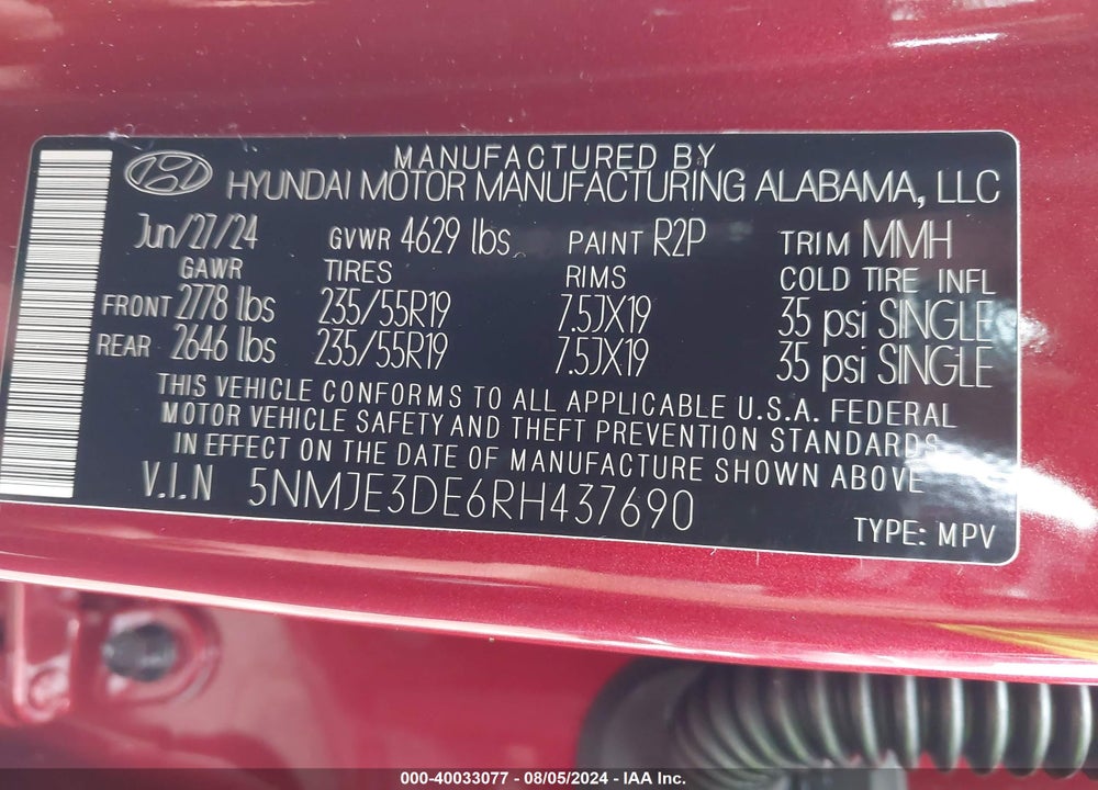 2024 HYUNDAI TUCSON LIMITED VIN: 5NMJE3DE6RH437690