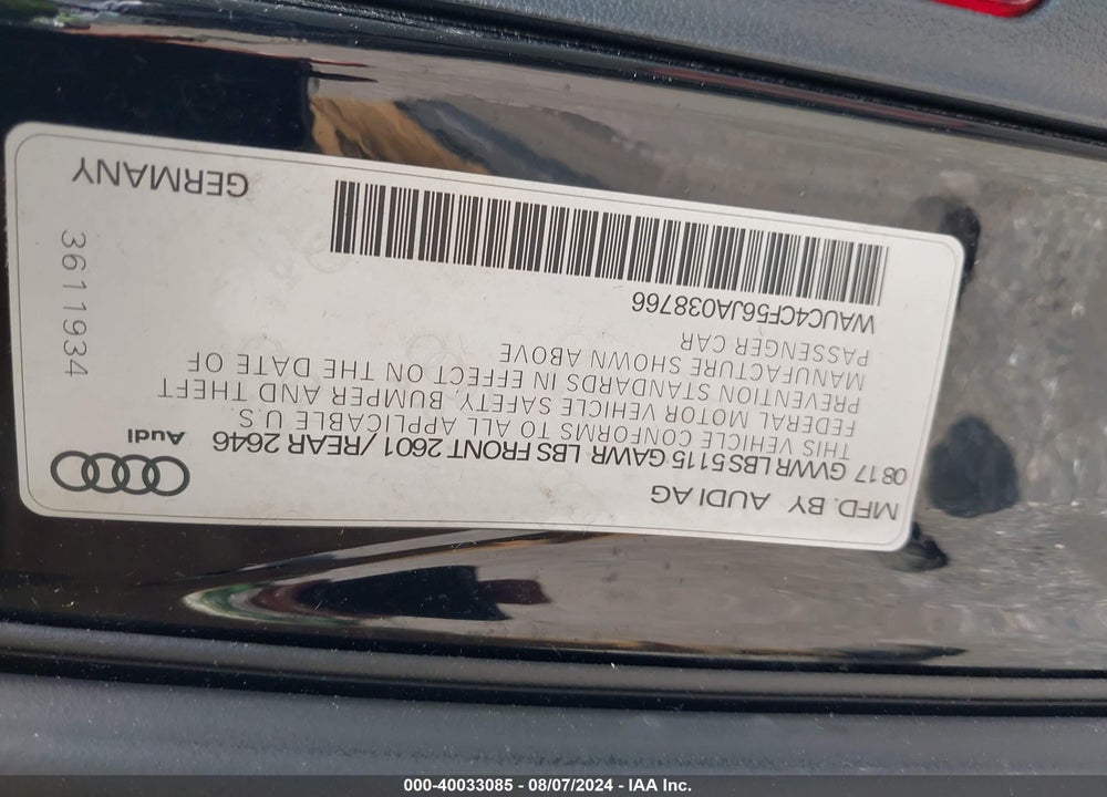 2018 AUDI S5 3.0T PREMIUM PLUS VIN: WAUC4CF56JA038766