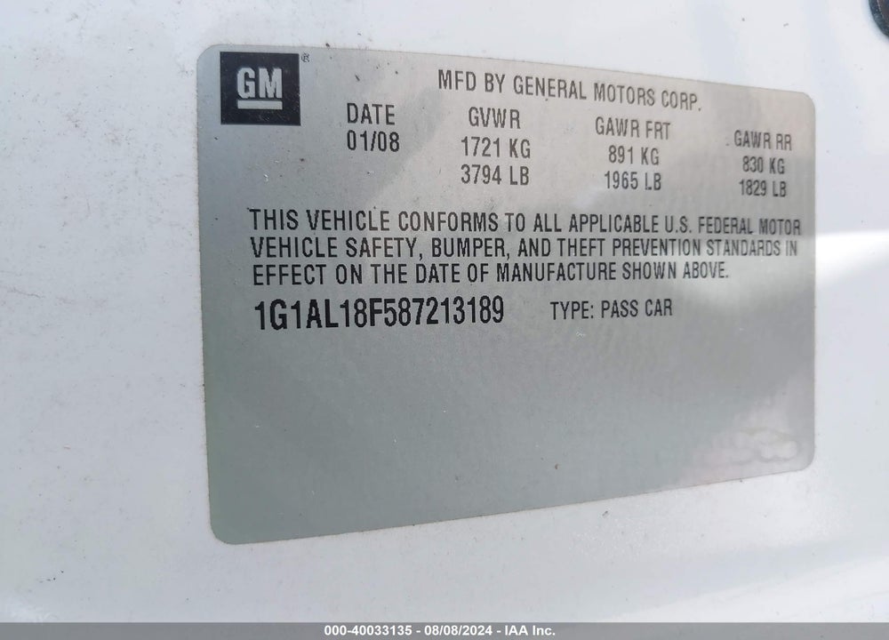 2008 CHEVROLET COBALT LT VIN: 1G1AL18F587213189