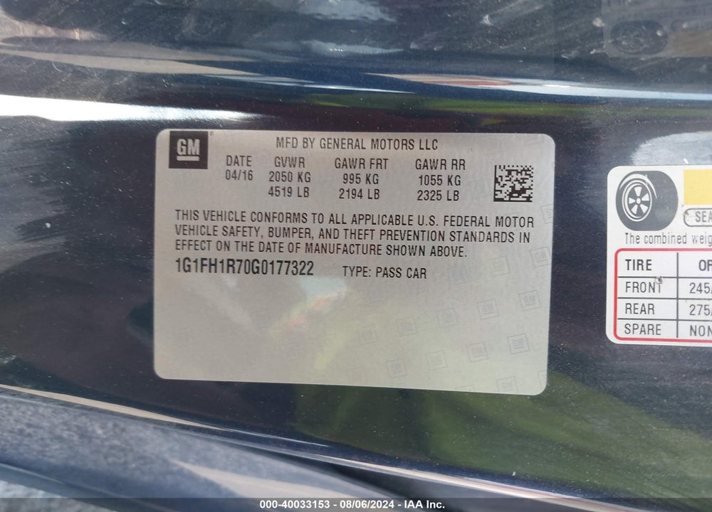 2016 CHEVROLET CAMARO 2SS VIN: 1G1FH1R70G0177322