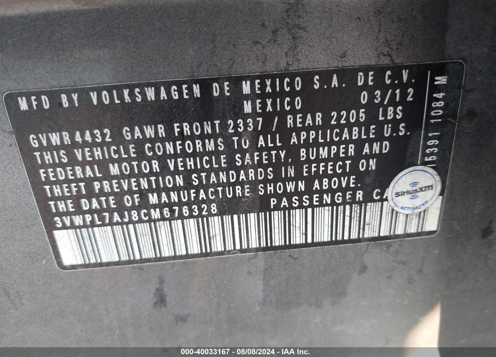 2012 VOLKSWAGEN JETTA SPORTWAGEN 2.0L TDI VIN: 3VWPL7AJ8CM676328