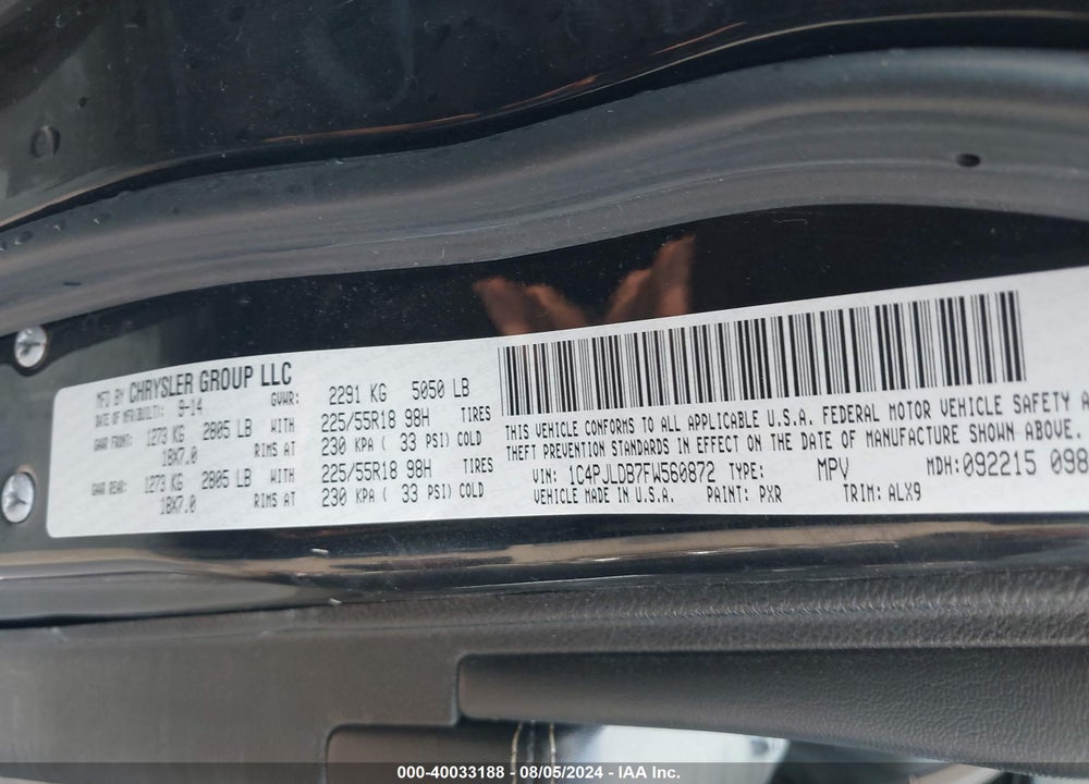 2015 JEEP CHEROKEE LIMITED VIN: 1C4PJLDB7FW560872