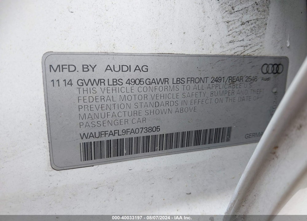 2015 AUDI A4 2.0T PREMIUM VIN: WAUFFAFL9FA073805