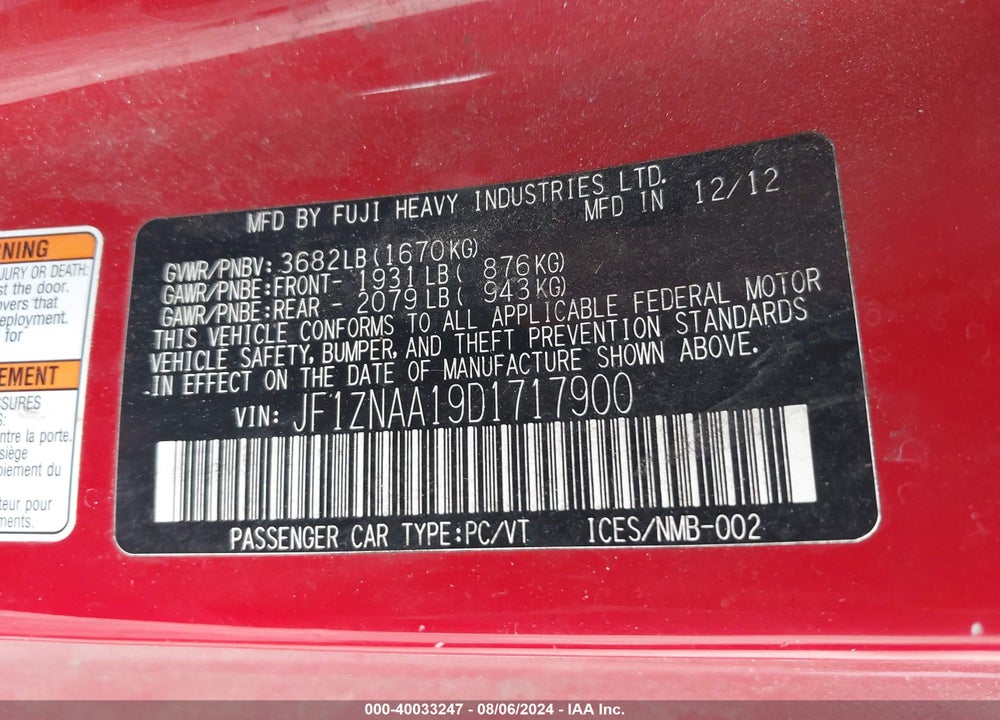 2013 SCION FR-S VIN: JF1ZNAA19D1717900