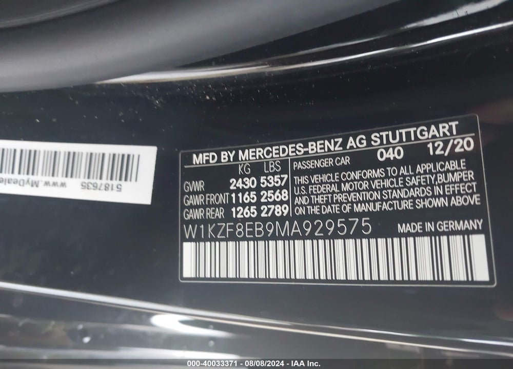 2021 MERCEDES-BENZ E 350 4MATIC VIN: W1KZF8EB9MA929575