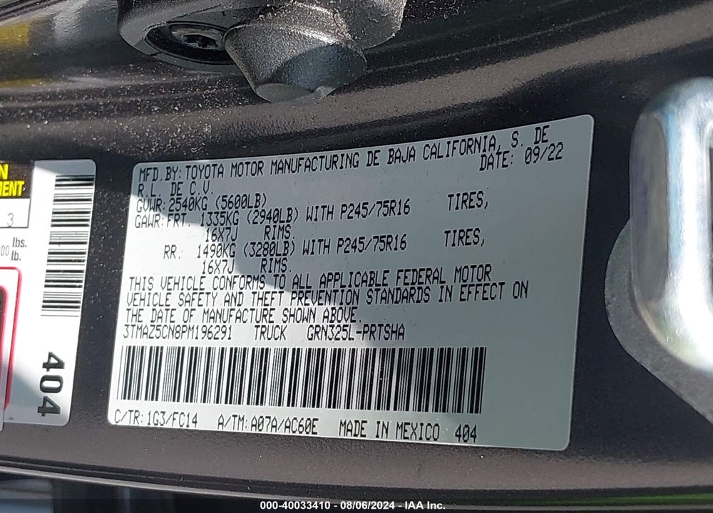 2023 TOYOTA TACOMA SR5 V6 VIN: 3TMAZ5CN8PM196291