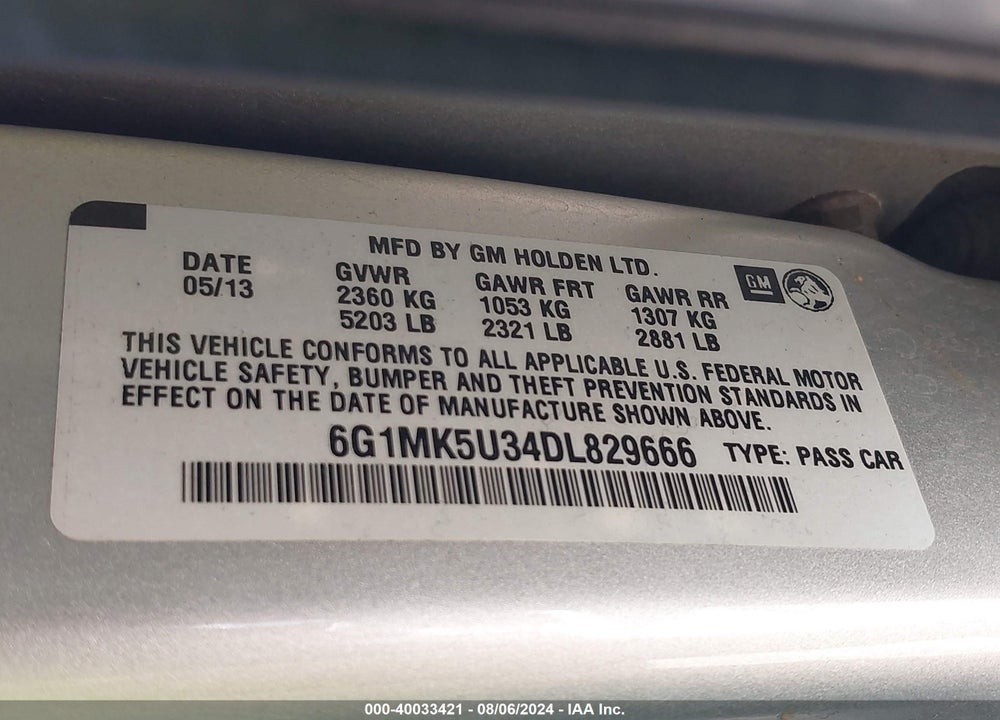 2013 CHEVROLET CAPRICE DETECTIVE VIN: 6G1MK5U34DL829666