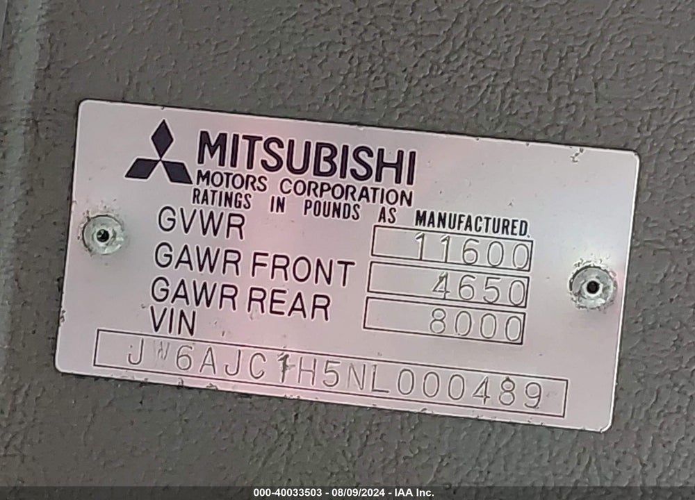 1992 MITSUBISHI FUSO TRUCK FE 439 VIN: JW6AJC1H5NL000489