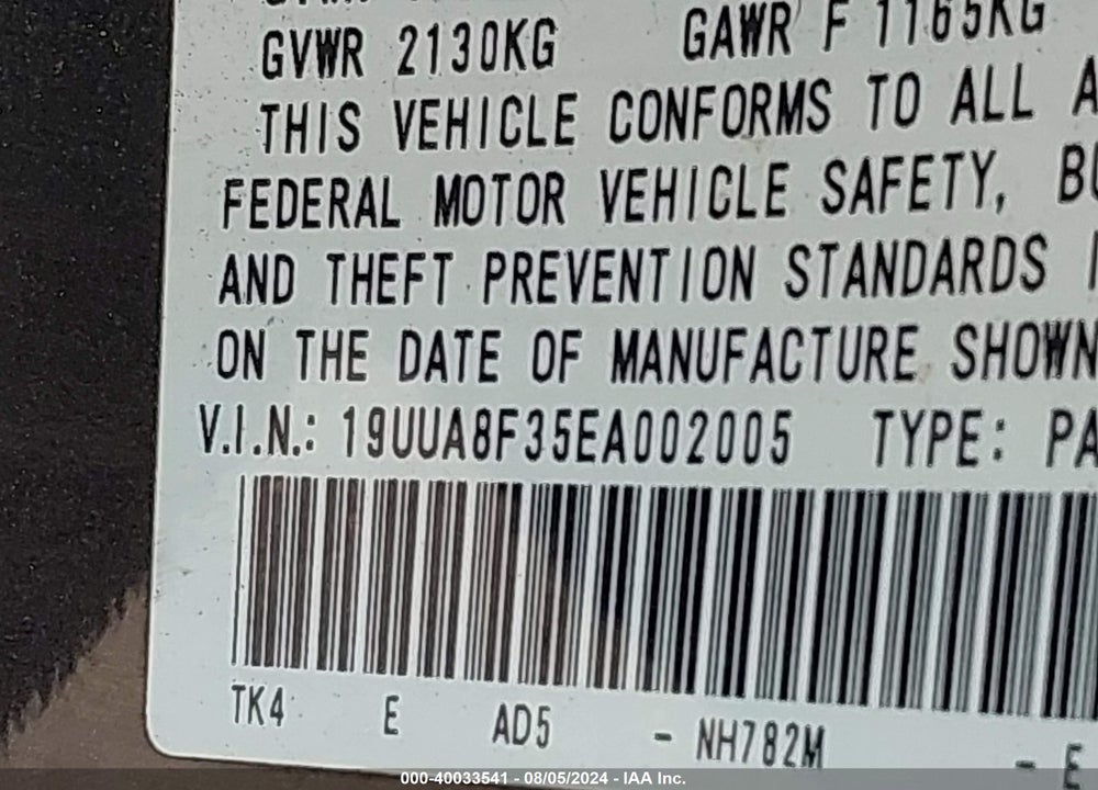 2014 ACURA TL SE VIN: 19UUA8F35EA002005