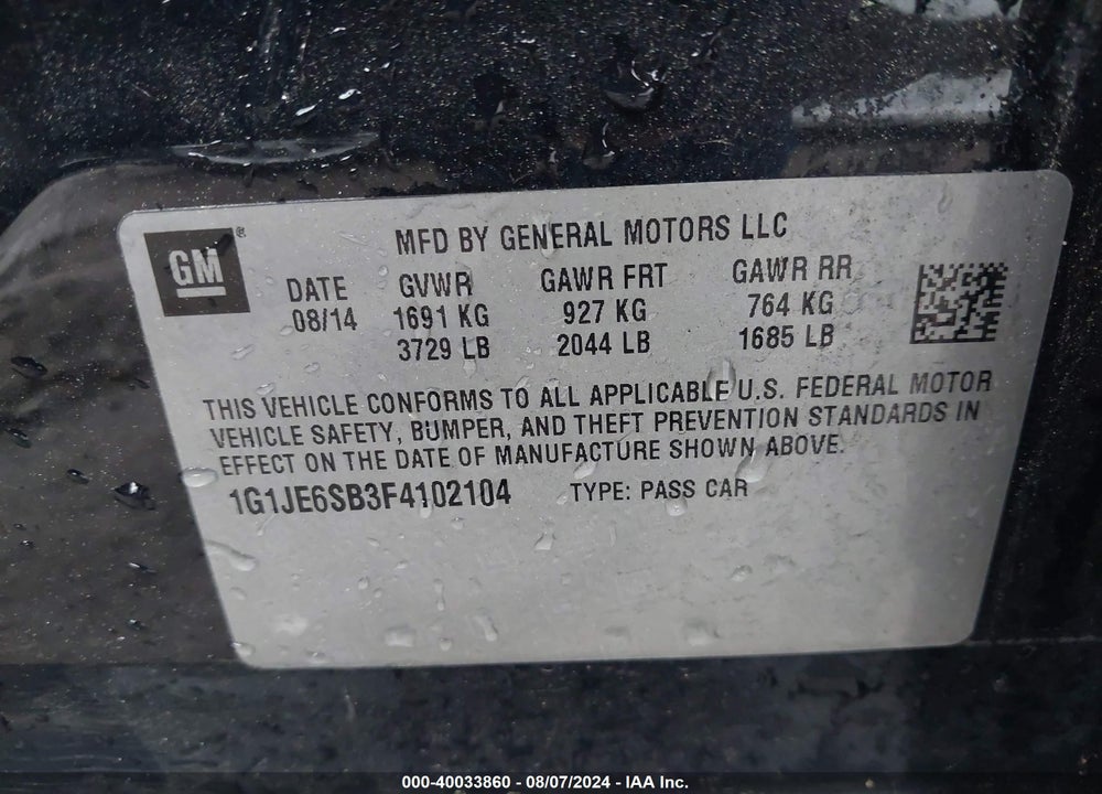 2015 CHEVROLET SONIC LTZ AUTO VIN: 1G1JE6SB3F4102104