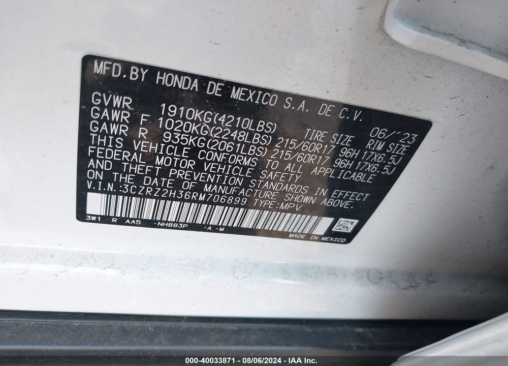 2024 HONDA HR-V AWD LX VIN: 3CZRZ2H36RM706899