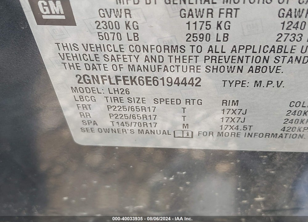 2014 CHEVROLET EQUINOX 1LT VIN: 2GNFLFEK6E6194442