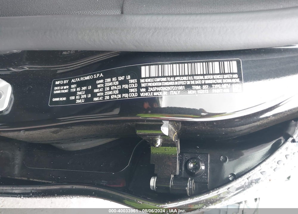 2022 ALFA ROMEO STELVIO VELOCE TI AWD VIN: ZASPAKBN2N7D31961