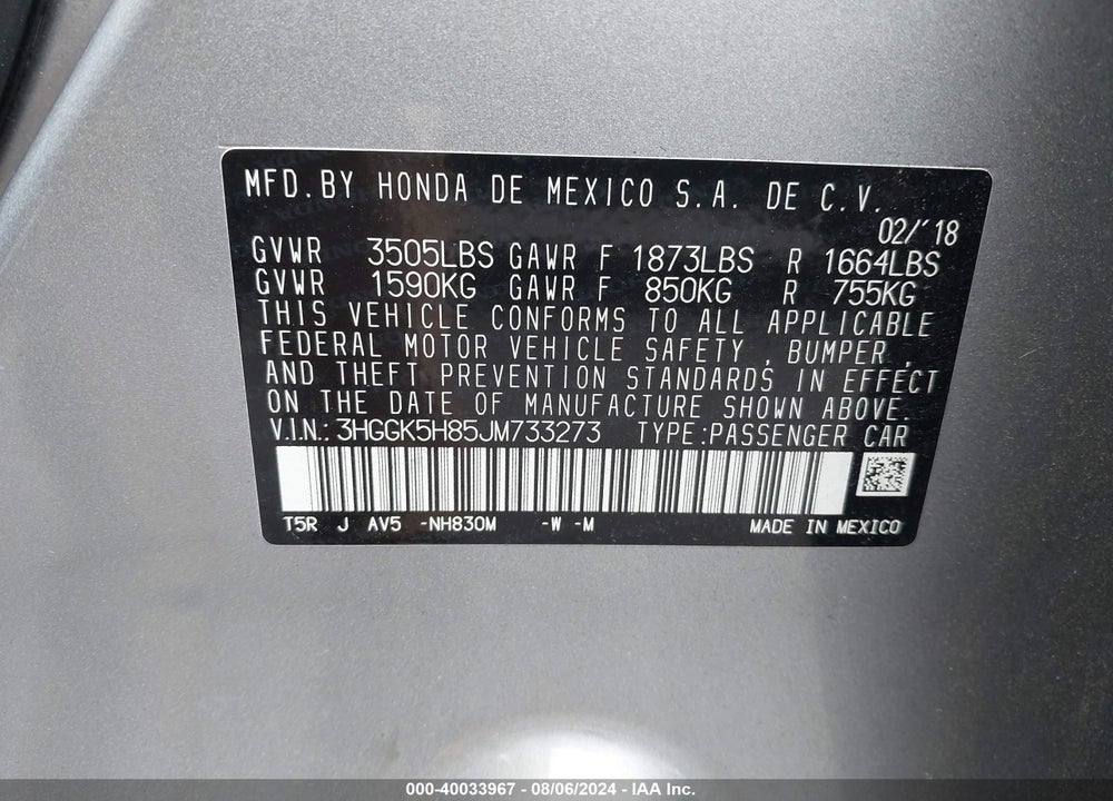 2018 HONDA FIT EX VIN: 3HGGK5H85JM733273