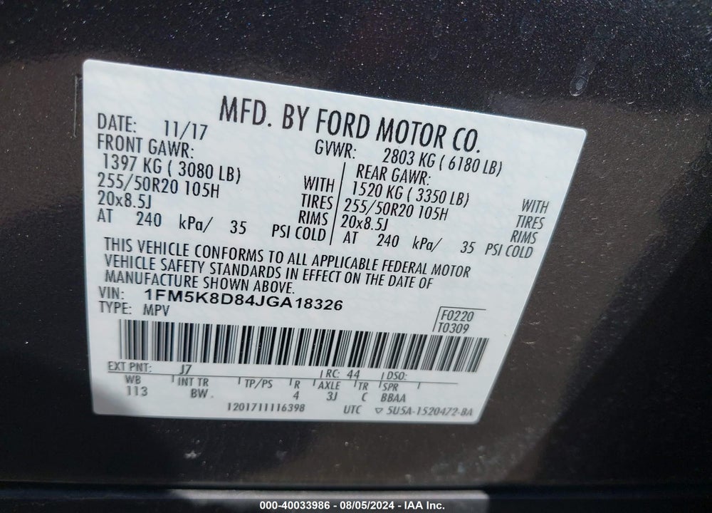 2018 FORD EXPLORER XLT VIN: 1FM5K8D84JGA18326