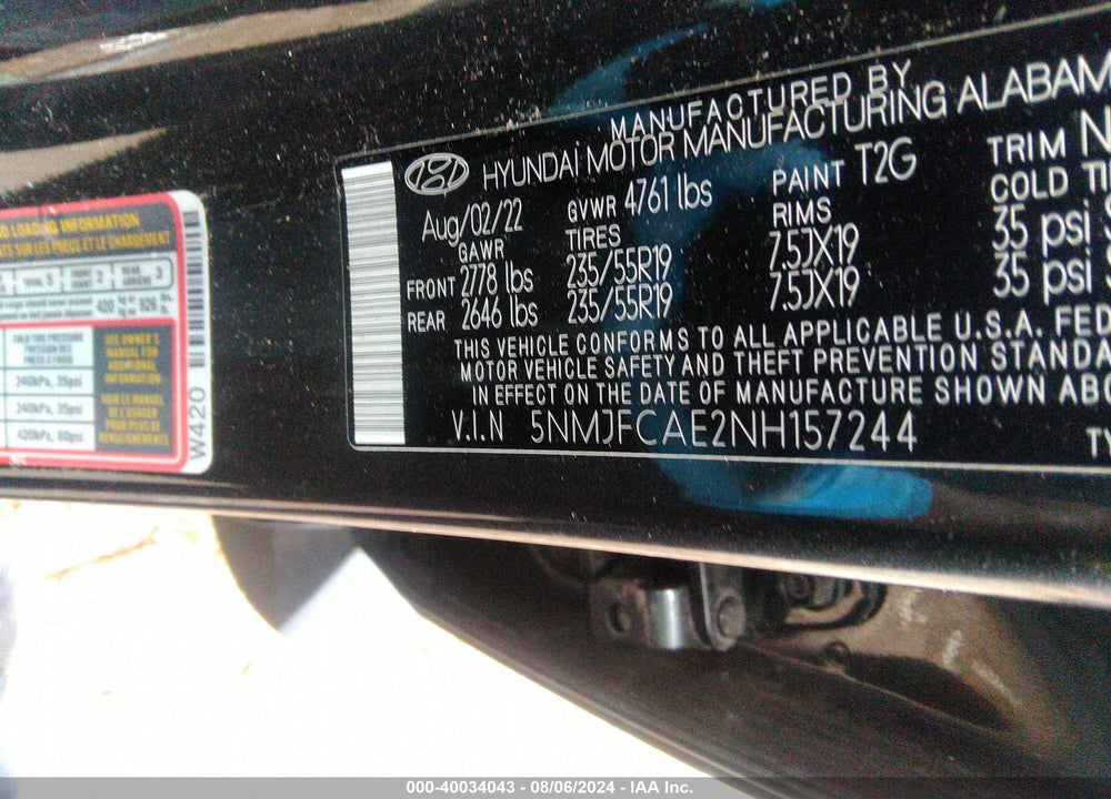2022 HYUNDAI TUCSON SEL VIN: 5NMJFCAE2NH157244