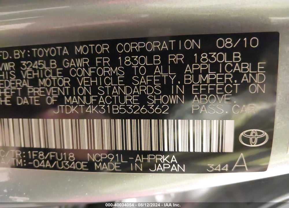 2011 TOYOTA YARIS VIN: JTDKT4K31B5326362