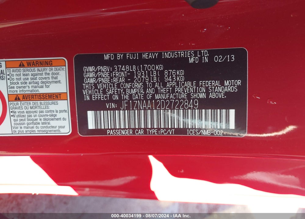 2013 SCION FR-S VIN: JF1ZNAA12D2722849