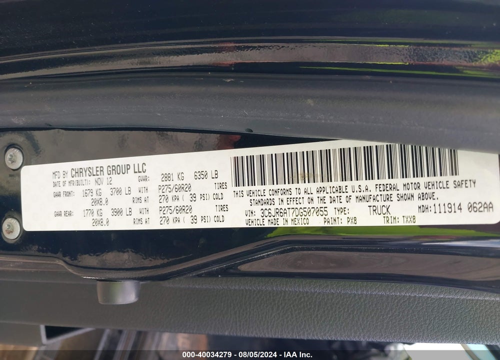 2013 RAM 1500 EXPRESS VIN: 3C6JR6AT7DG507055
