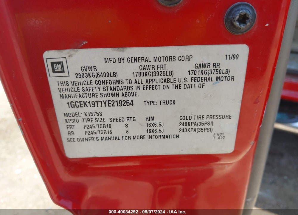 2000 CHEVROLET SILVERADO 1500 LS VIN: 1GCEK19T7YE219264